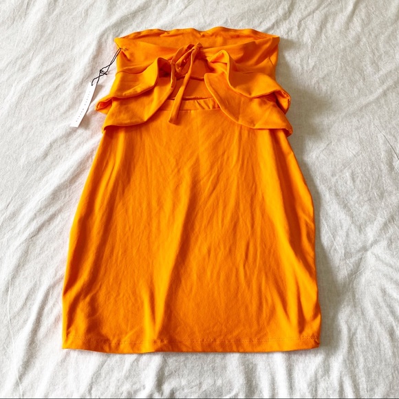 SUSANA MONACO Strapless Ruffle Bodycon Mini Dress Popsicle Orange Large NEW NWT - Picture 6 of 9